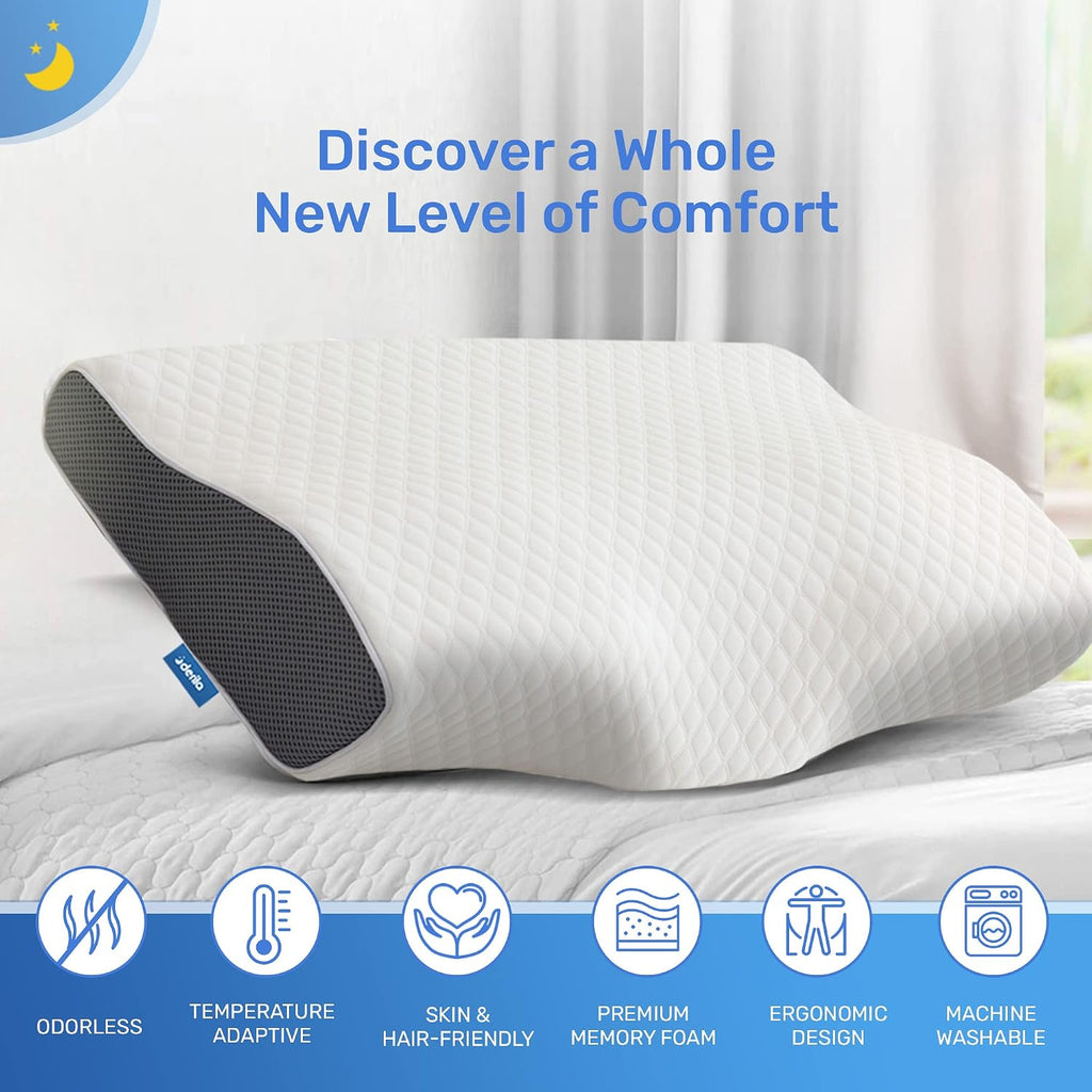 Derila Cervical Neck Pillow for Sleeping - Support Pillow for Back, Stomach, Side Sleeper Contour Memory Foam Pillows for Shoulder…