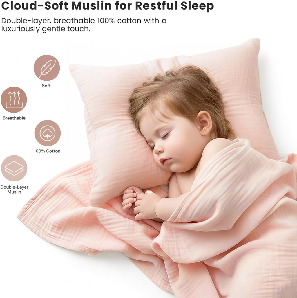 Konssy Muslin Toddler Pillowcase for 13x18 Pillow, 2 Pack Soft & Breathable Cotton Toddler Pillow Case, 100% Cotton Travel Pillow Covers fo…