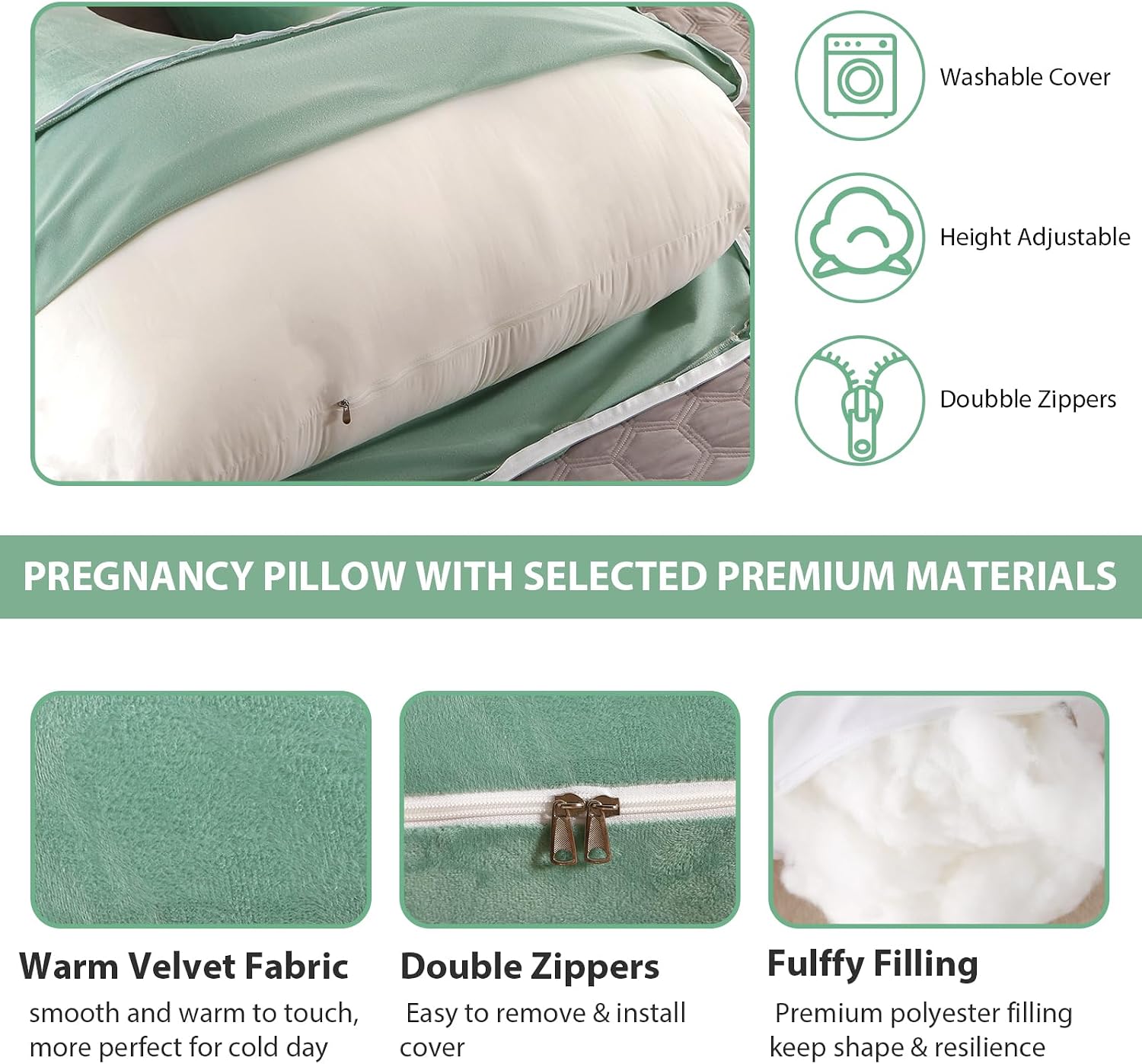 Amagoing 55 inches Pregnancy Pillows for Sleeping, U Shaped Maternity Full Body Pillow for Pregnant Women with Hip, Leg, Back, Belly Suppor…