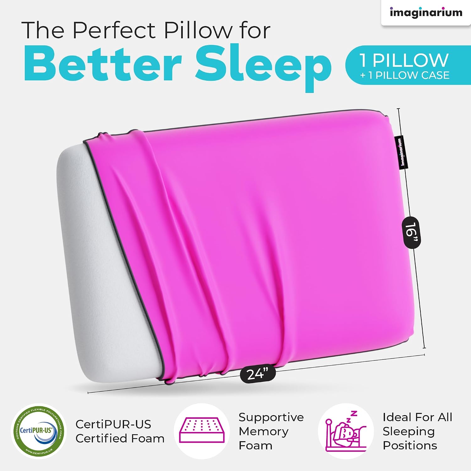 Imaginarium & Co Imaginarium Memory Foam Pillow for Bed - 16" x 24" Standard – Fun Decorative Colorful Pillow for Sleeping - Back, S…