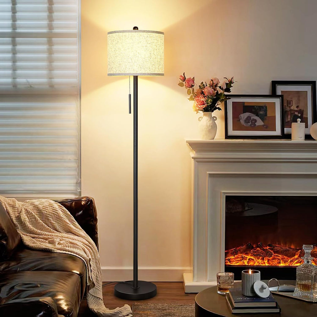 Qingmiao Floor Lamp for Living Room, 63in Black Standing Lamp, 3-Way Dimmable Floor Lamp for Bedroom, Tall Lamp with White Linen Shade…