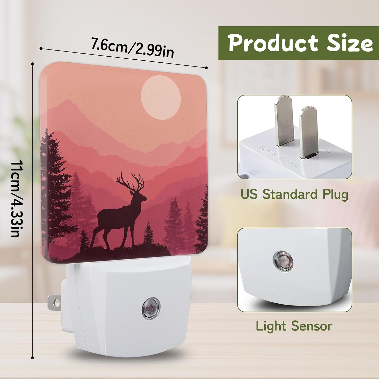 Deer Forest Sunset Night Lights Plug into Wall, Night Light with Dusk to Dawn Sensor for Bedroom Bathroom Kitchen Hallway Stairs…