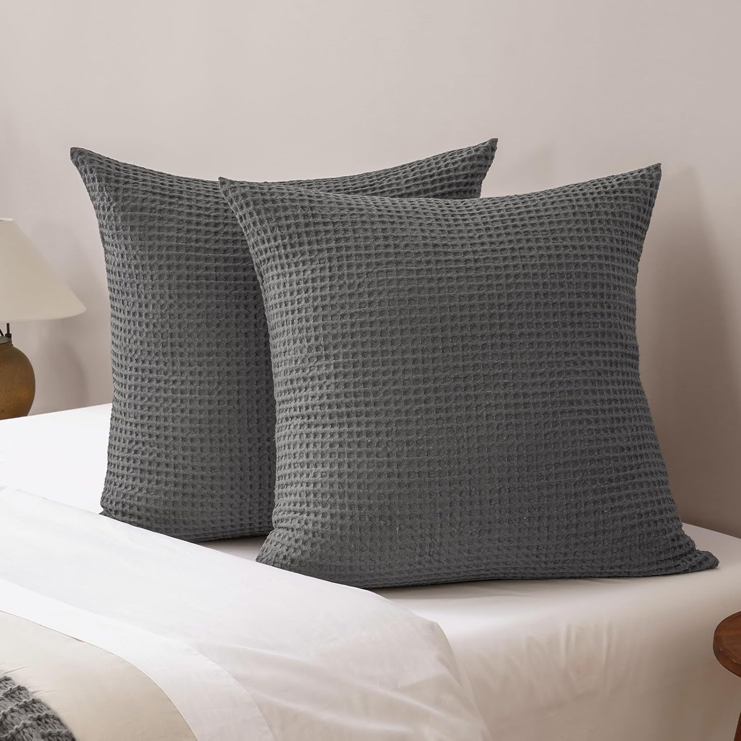 Phf Ultra Soft Waffle Weave Euro Shams Pillow Covers, No Filling, 2 Pack 26" x 26" Bed Cushion Covers, Breathable & Skin-Friendly Bed Pillo…