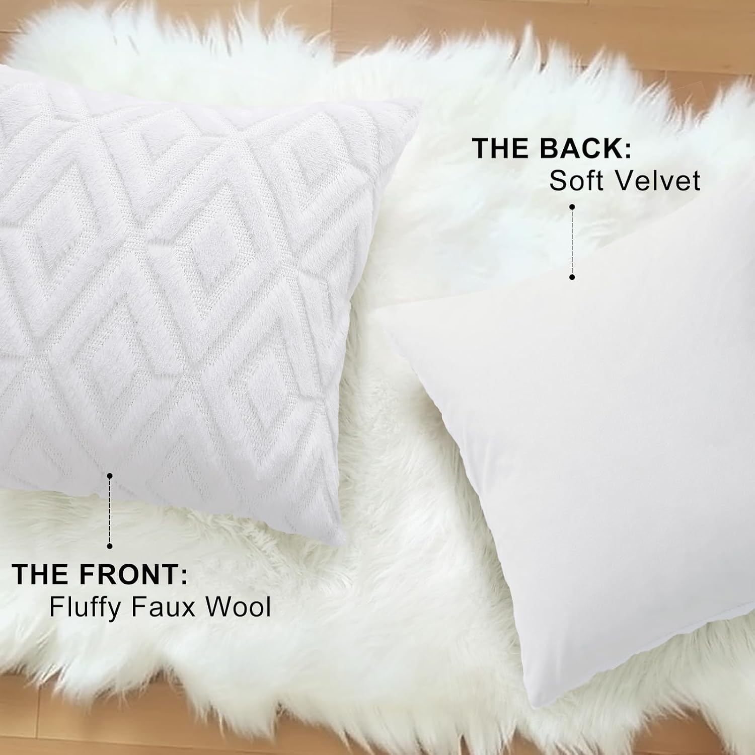 decorUhome Summer Couch Euro Sham Throw Pillow Covers 24x24 Set of 2, Decorative Soft Plush Faux Fur Wool Accent Pillow Covers for Modern F…
