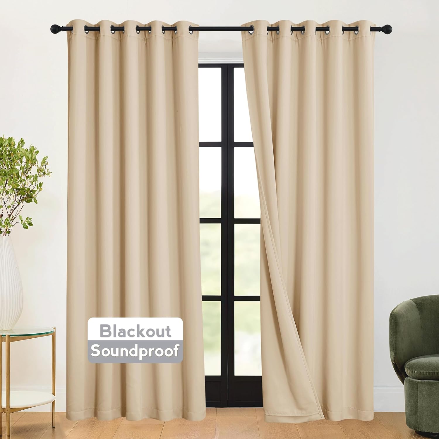 Rybhome RYB HOME 3-in-1 Soundproof - Blackout - Energy Saving Curtains for Bedroom, Soundproof Blanket Curtains for Living Room Nursery Pat…