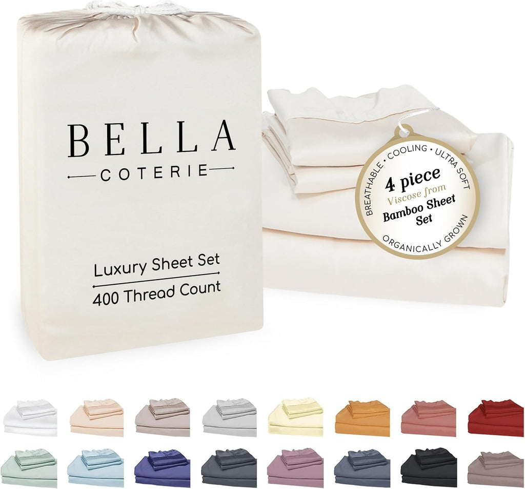 Bella Coterie Luxury Bamboo Viscose Cal King Size Sheet Set | 100% Organically Grown | Ultra Soft | Cooling for Hot Sleepers | 18" Deep…