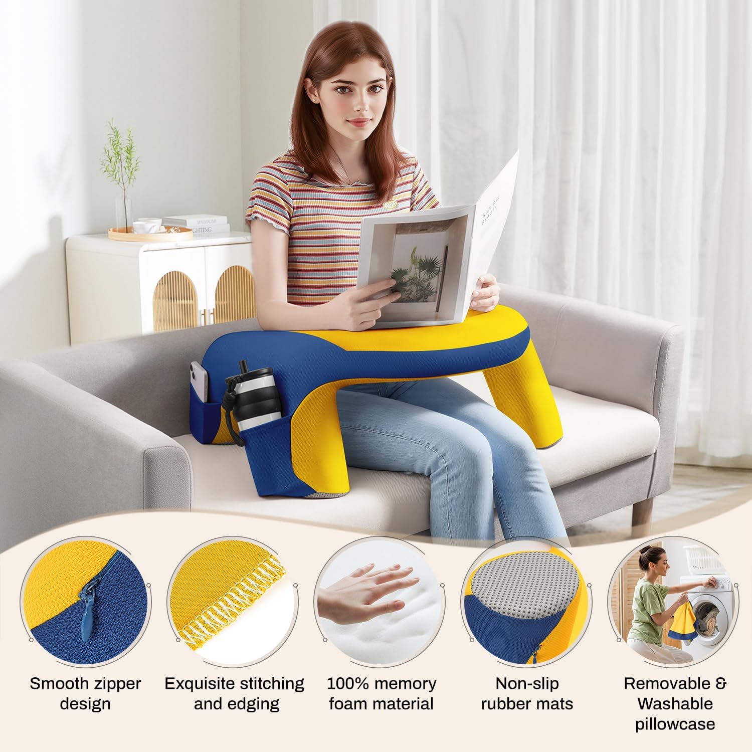 Wogahev Reading Pillow, Gaming Pillow for Lap, Bed Desk for Laptop and Writing, Memory Foam Lap Desk for Reading, Working, Playing Steam De…
