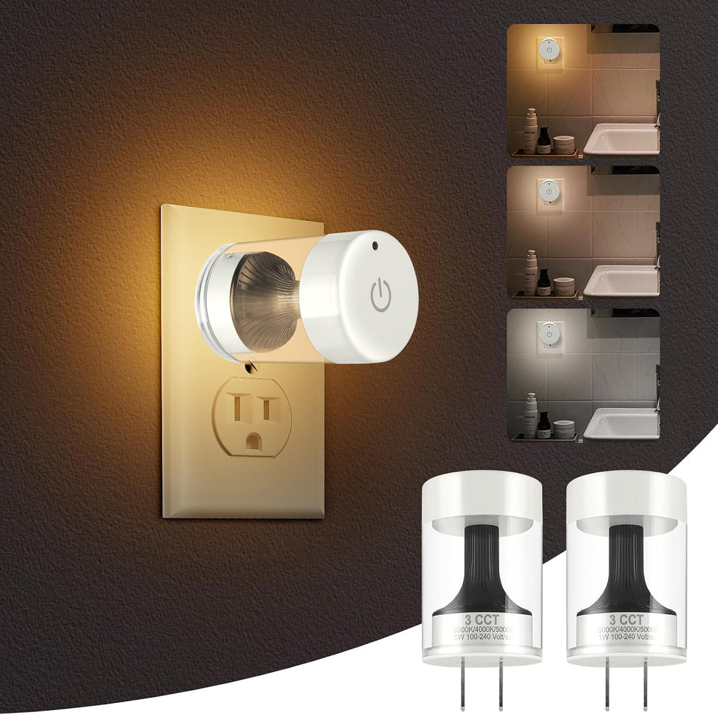 TSEXES 2 Pack LED Night Light Plug into Wall, 3000K/4000K/5000K Adjustable Color Temperature, Touch Control Dimmable Nightlight, Built-in…