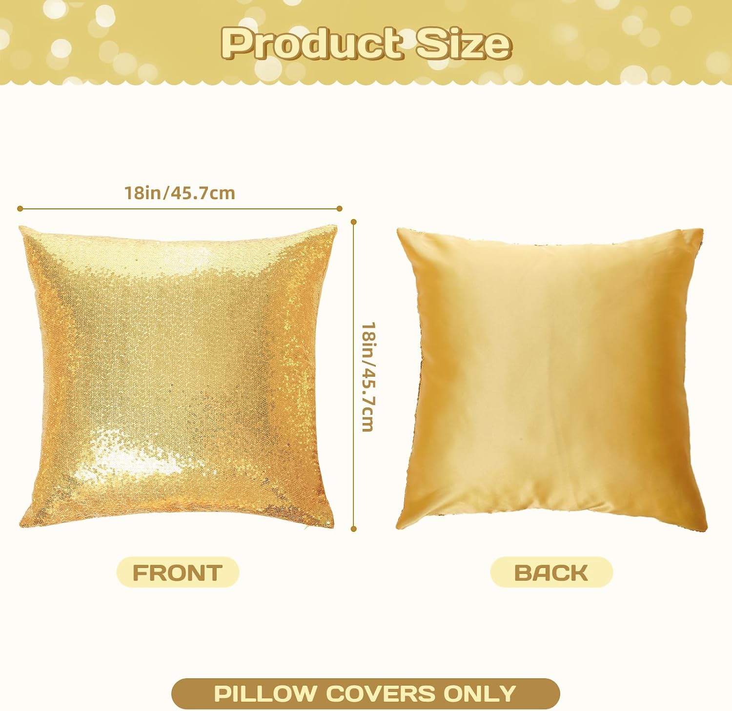 Eternal Beauty Set of 2 Sequin Decorative Pillow Cover Gold Pillow Covers for Couch Sofa Throw Pillows 18 X 18 Inches