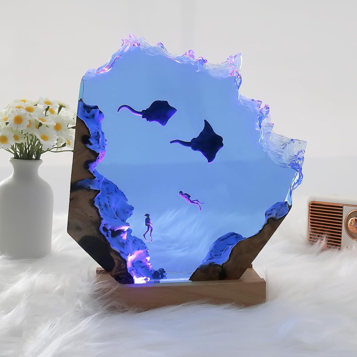 Epoxy Resin Lamp, Ocean Night Light, Artistry Home Decor Bedside Nightlight, Unique Resin Lighting, Nightstand Decorations for Bedroom…