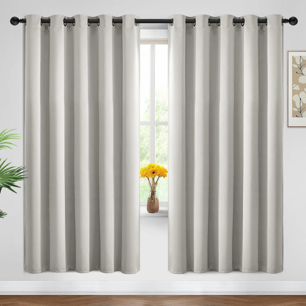 Yakamok Blackout Curtains Room Darkening Thermal Insulated Window Panels, Solid Grommet Top Drapes for Bedroom/Living Room(62Wx72L, Light…