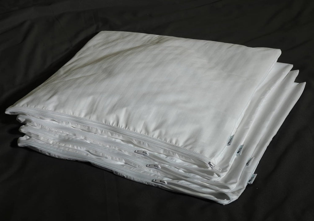 Kingnex 4 Pack Waterproof Feather Proof Pillow Protectors with Zipper on Long Side Standard Size Down Proof Striped Bed Pillow Cover