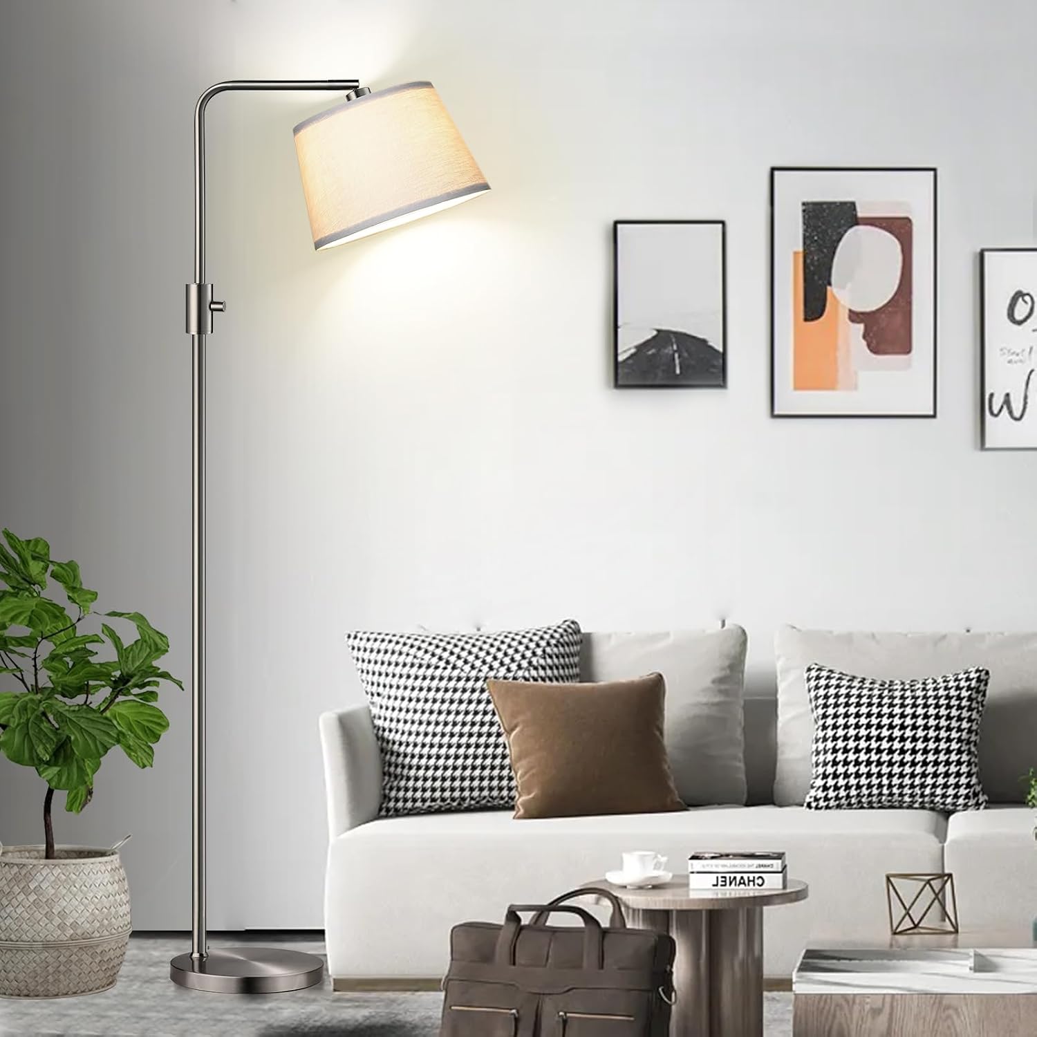 Nintiue 【Upgraded】 Dimmable Floor Lamp, 1000 Lumens LED Edison Bulb Included, Brushed Nickel Arc Floor Lamps for Living Room Modern…