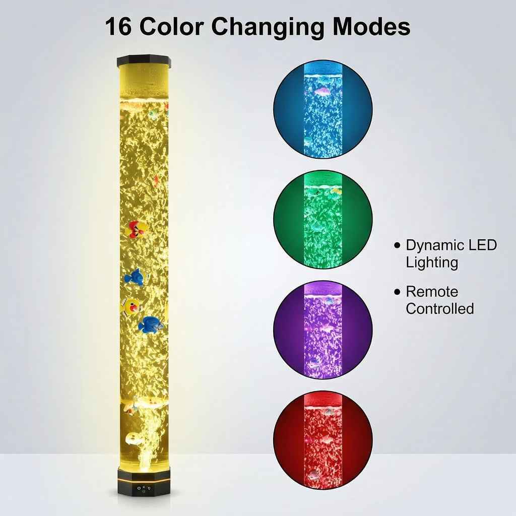 ZorpOrigin Sensory Bubble Fish Lamp 3.6FT, 9 Floating Fish, 16 Color LED & 3-Speed Bubbles, Extra Wide 120mm Tube with Remote Contro…