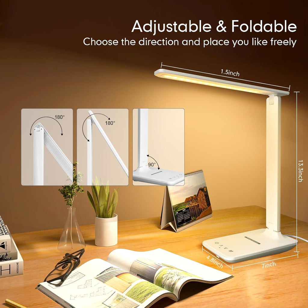 White crown LED Desk Lamp with 15W Wireless Charger & USB Port, Dimmable Table Lamp with 5 Lighting Modes, Sensitive Touch Control…