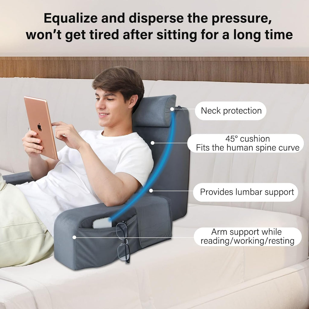 ENITYA Reading Pillow with Arms for Bed Support, 21" Large Back Support Pillow for Sitting up, Wedge Pillow for Reclining, Watching TV…