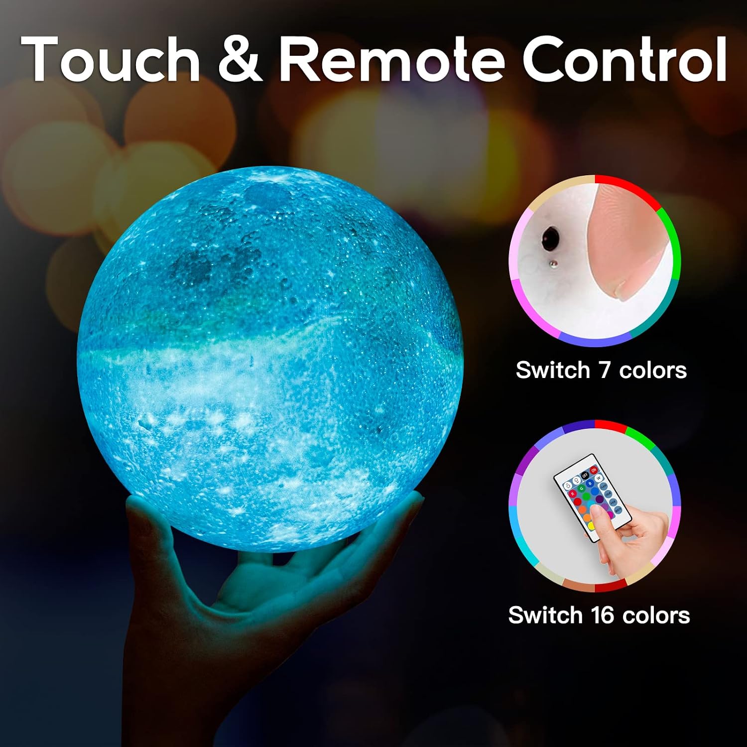 BRIGHTWORLD 7.1inch Galaxy Lamp 16 Colors Moon Lamp 3D Printing, Remote & Touch Control USB Rechargeable, Birthday Gifts for Women Room…