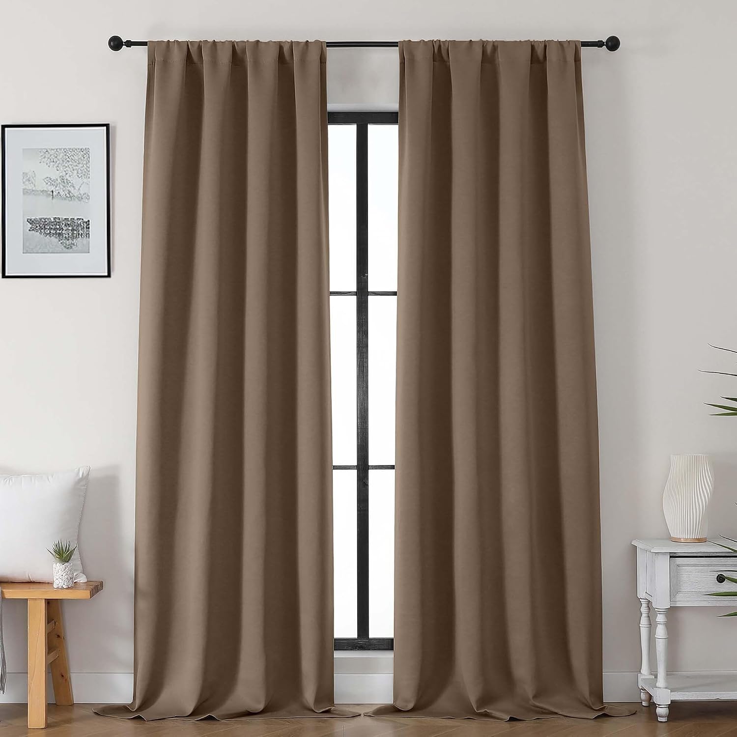 Gwine Brown Blackout Curtains for Bedroom 96 Inch Length, Room Darkening Energy Saving Black Out Curtains for Living Room, Window…