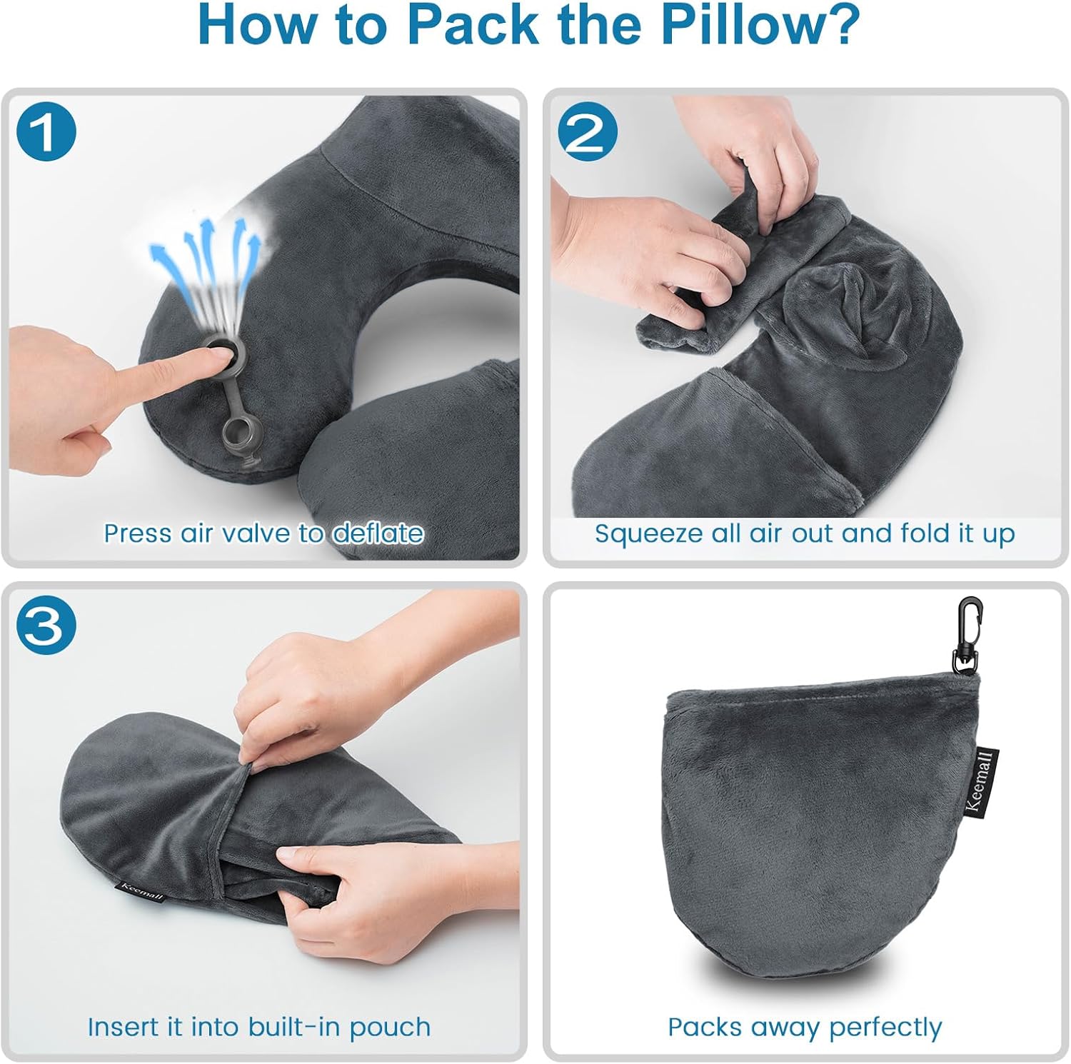 Keemall Inflatable Travel Pillows for Airplanes, Easy Blow Up Inflatable Travel Neck Pillows for Air Travel Sleeping Long Flight, Comfort…