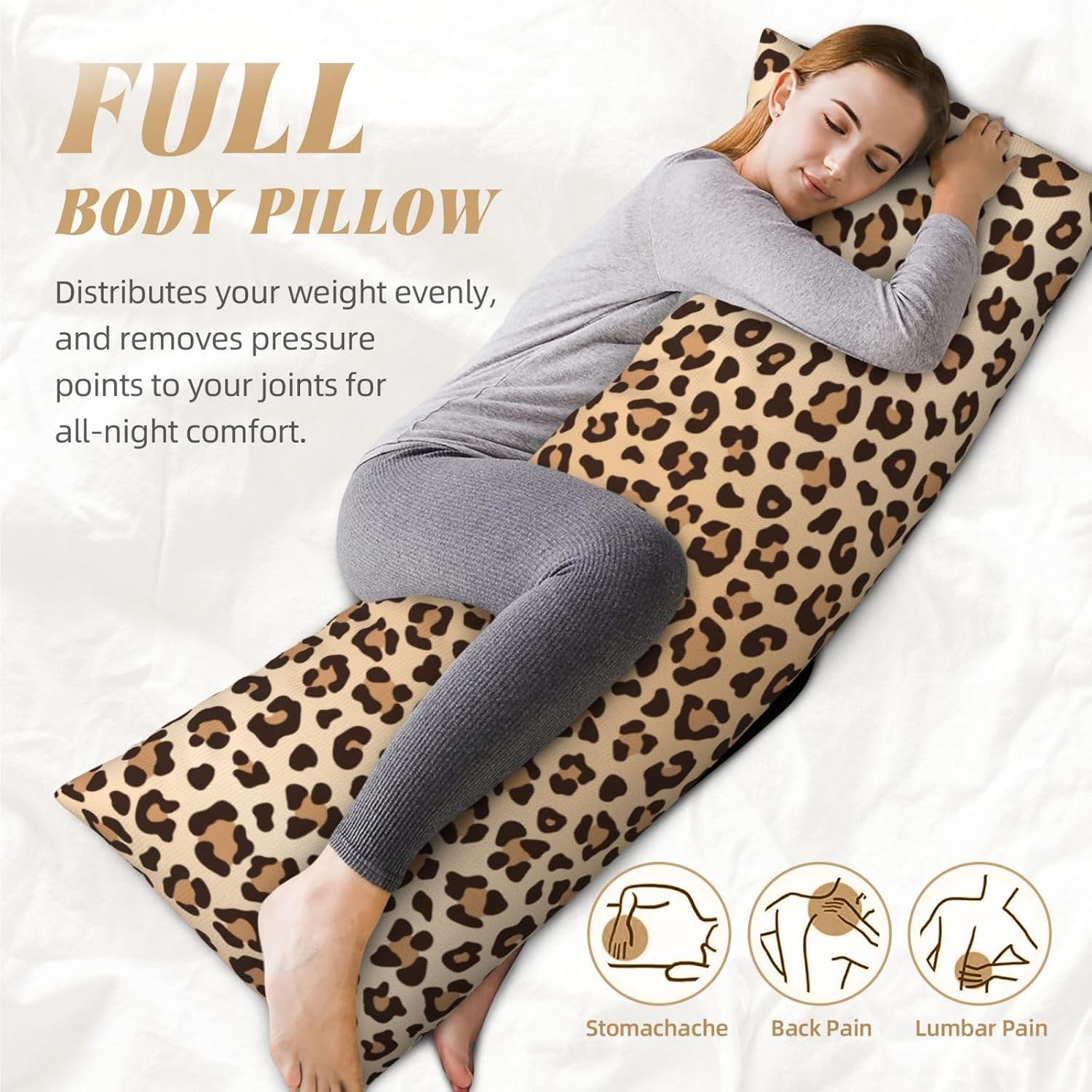 Sovvin Leopard Print Body Pillow Cover Animal Skin Texture Long Pillow Case with Zipper Decorative Soft Cushion Bedding Pillowcase f…