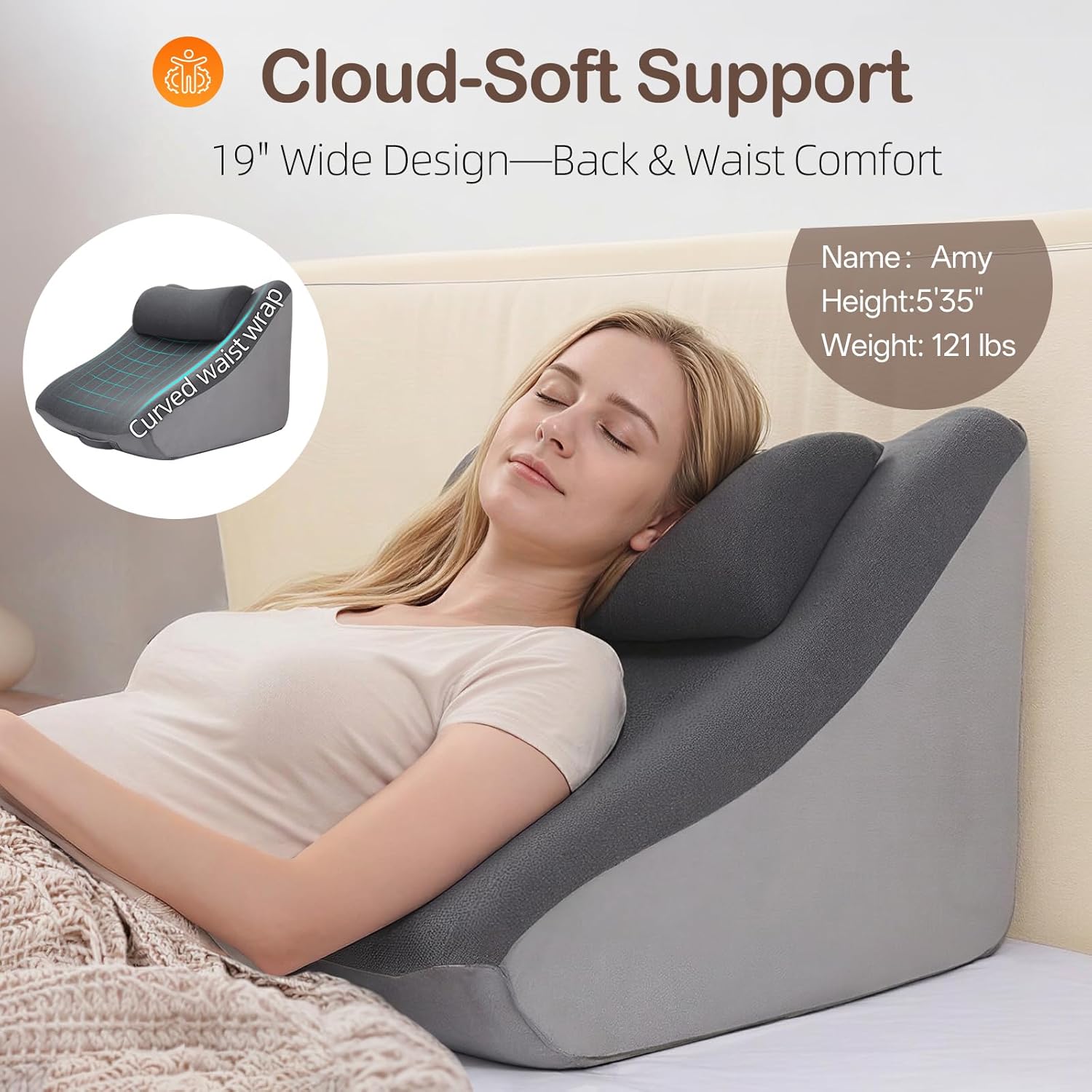 Vekkia 21” Extra-Wide Back Pillow with Adjustable Headrest – 2 in 1 Ergonomic Dual-Layer Wedge Backrest for Sitting or Reclining – Adults…