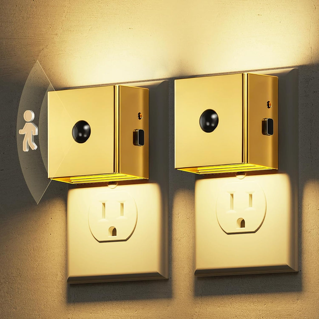 L LOHAS LED Night Light, Plug in Night Light with Motion Sensor and Dusk to Dawn Sensor, Brightness Adjustable,3000K Soft White, Gold…
