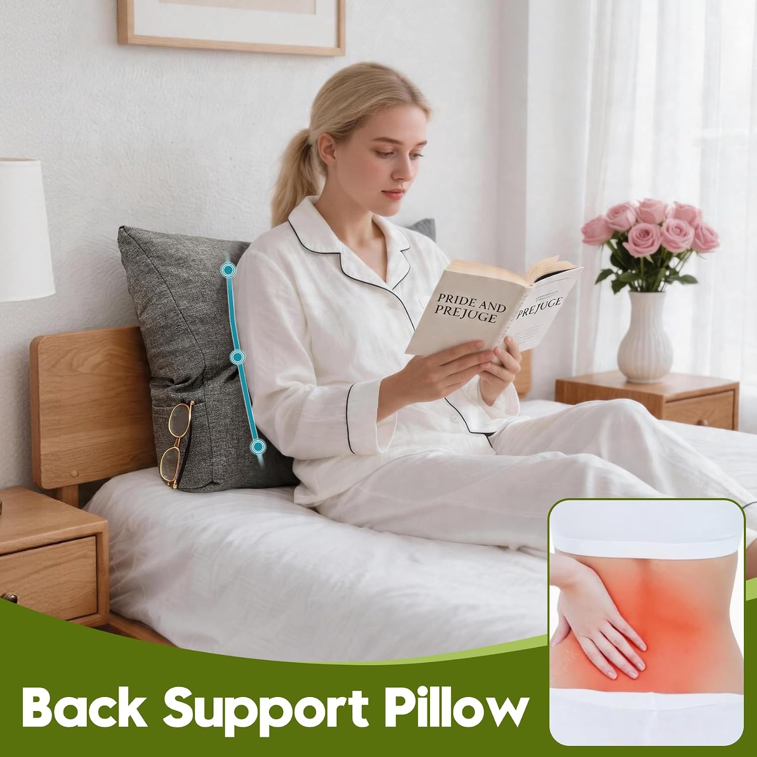 Back Cushion for Couch Wedge Lumbar Support Backrest Pillow with Shredded Foam Filled and Side Pocket Sofa Back Cushions for Sitting &…