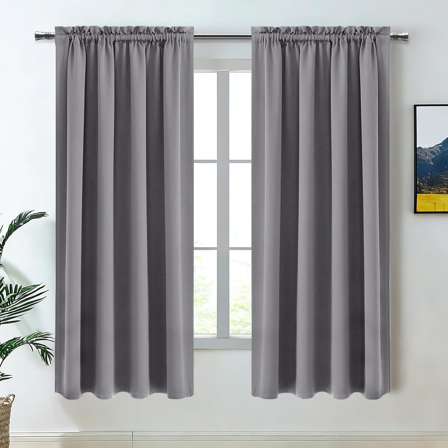 Dwcn Grey Room Darkening Blackout Curtains - Rod Pocket Thermal Insulated Privacy Energy Saving Window Curtain Drapes 42x 72 inch Length, S…