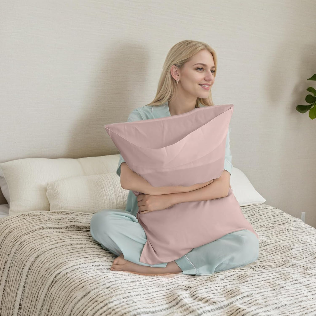 TELUS Pink Pillow Cases Queen Size 2 Pack, Bamboo Rayon Cooling Pillowcases with Envelope Closure, Cool Breathable Pillow Cover for Hot…