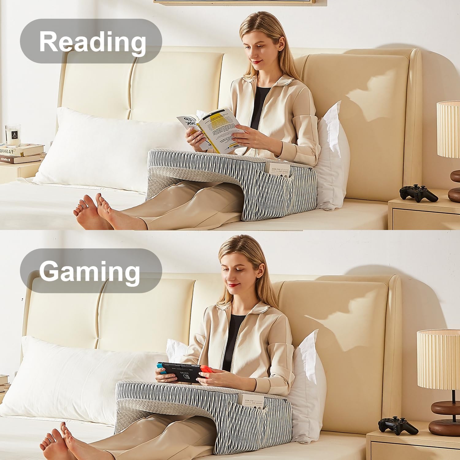 cooloo8 Reading Pillow for Bed, Petite Adults, Teens Arm Rest Pillow, Reading Lap Pillow, Memory Foam Lap Desk Pillow for Reading, Working,…