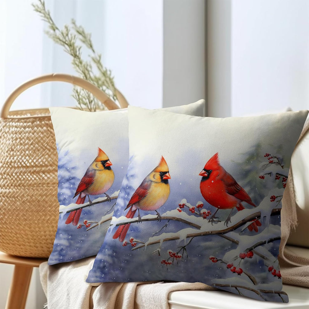 Granbey Cardinal Birds Throw Pillow Cover Winter Sweet Bird Pillowcase 22x22 Inch Set of 2 Christmas Holiday Cushion Covers for Home Patio…