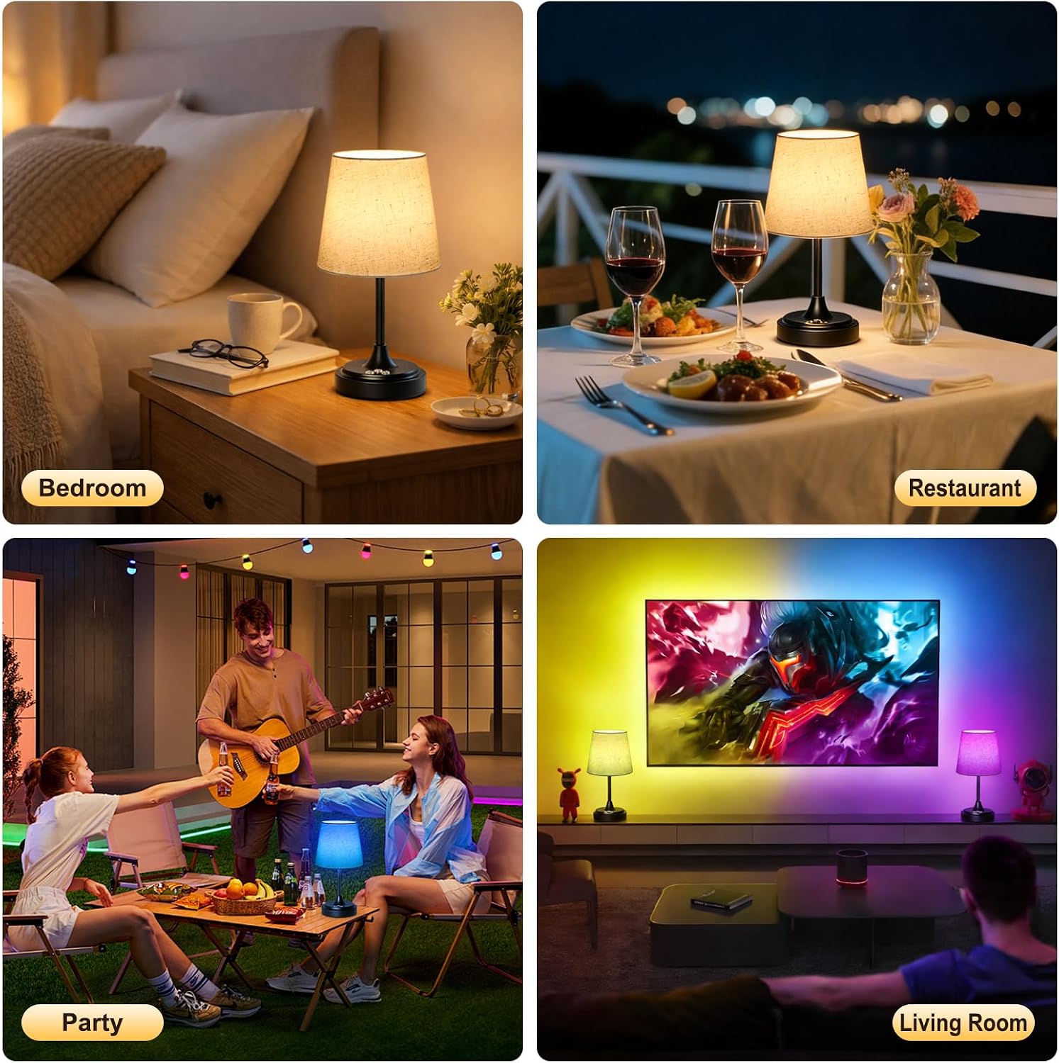 Wowag Small Cordless Table Lamp Rechargeable,5000mAh Battery Operated Desk Lamp,3 Colors & 7 RGB Stepless Dimmable, Touch Ambient Light…