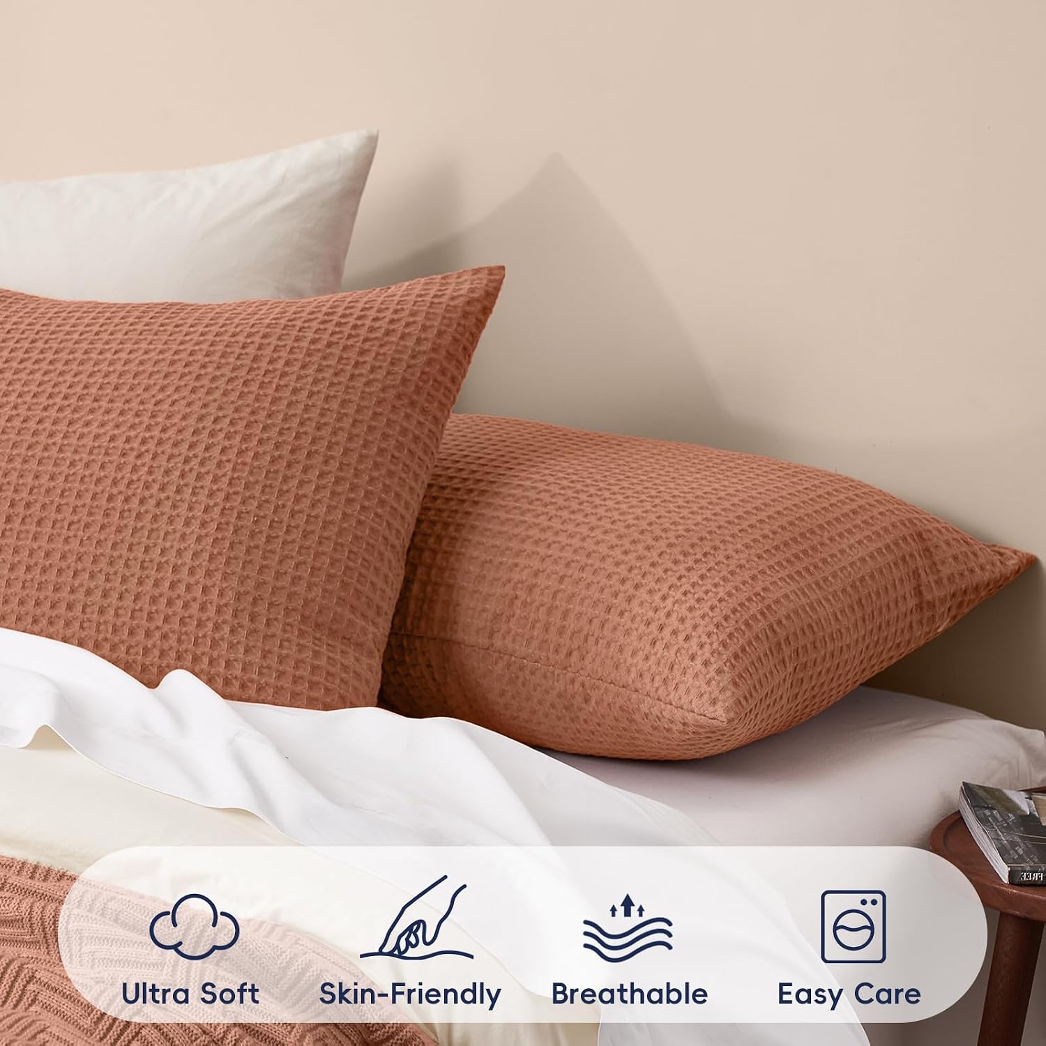 Phf Ultra Soft Waffle Weave Pillow Shams King Size, No Insert, 2 Pack 20" x 36" Pillowcases, Breathable & Skin-Friendly Pillow Cases, Stylis…