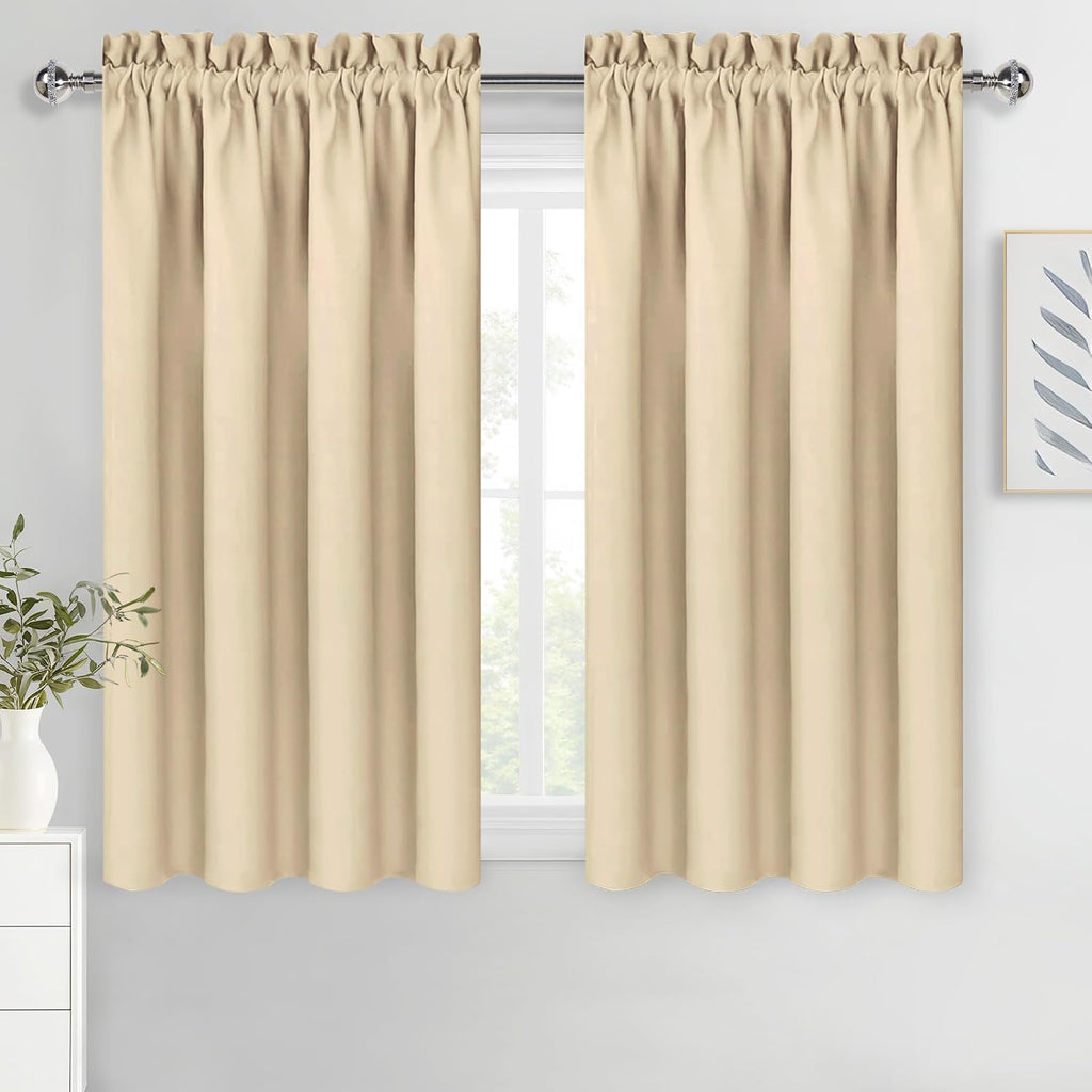 Dwcn Blackout Curtains Room Darkening Thermal Insulated Bedroom Curtains Window Curtain Panels, 52 x 45 inches Long, Set of 2 Beige Rod Poc…