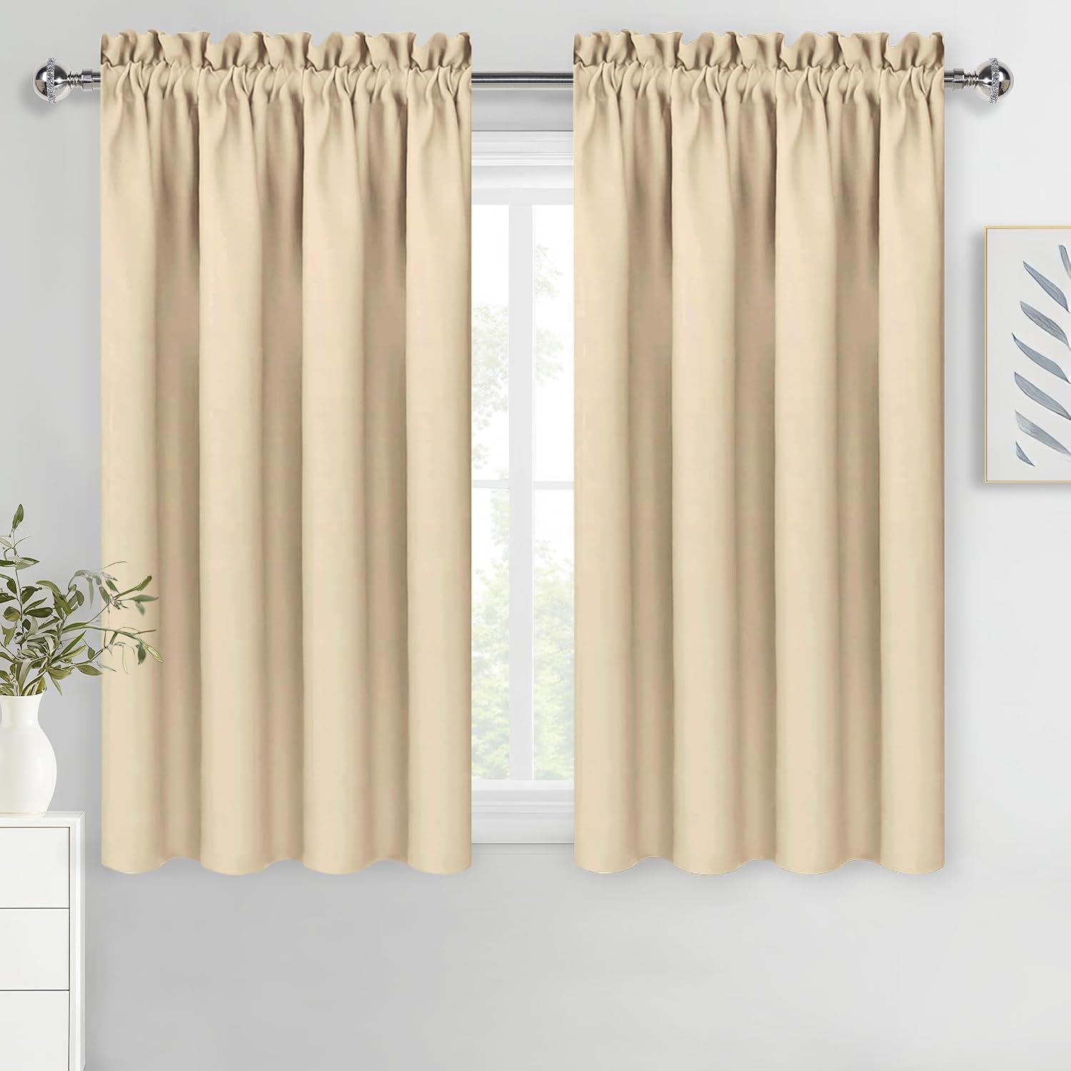 Dwcn Beige Blackout Curtains for Bedroom – Rod Pocket Thermal Insulated Energy Saving Drapes for Living Room and Bedroom, W 42 x L 54 Inch,…