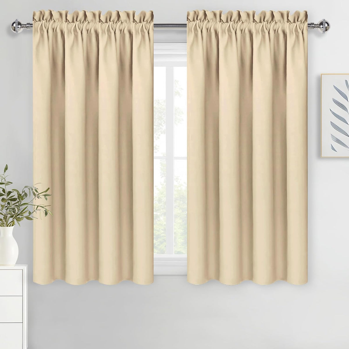 Dwcn Beige Blackout Curtains for Bedroom – Rod Pocket Thermal Insulated Energy Saving Drapes for Living Room and Bedroom, W 38 x L 54 Inch,…