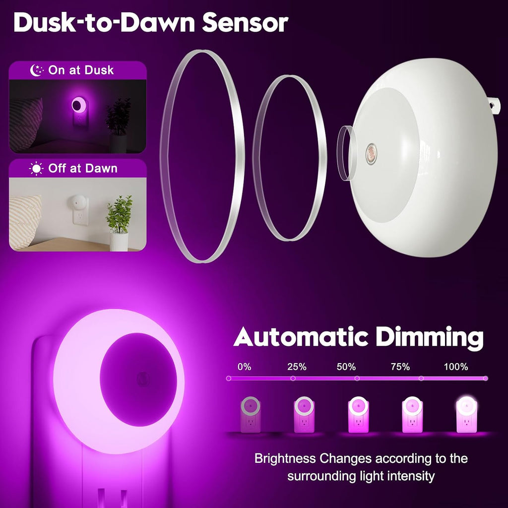 fesnne Night Light, Night Lights Plug into Wall, Dusk to Dawn Sensor, Pink Led Night Light 0.5W, 8 Pack Nightlight for Adults, Bedroom…