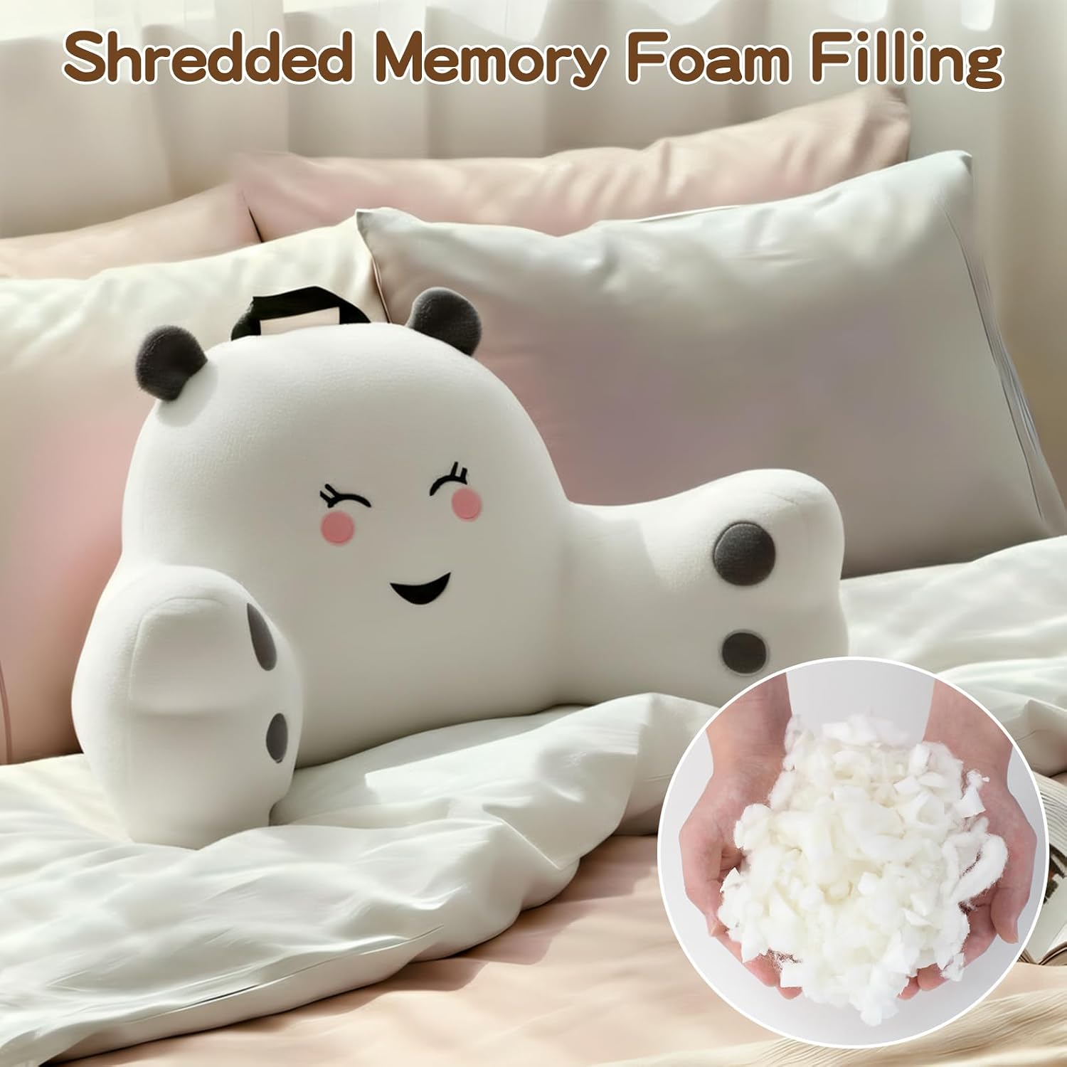 Ajicong Reading Pillow for Sitting in Bed Couch Teens/Adult, Back Rest Pillow for Sitting Up in Bed with Shredded Memory Foam, Includes Arm…