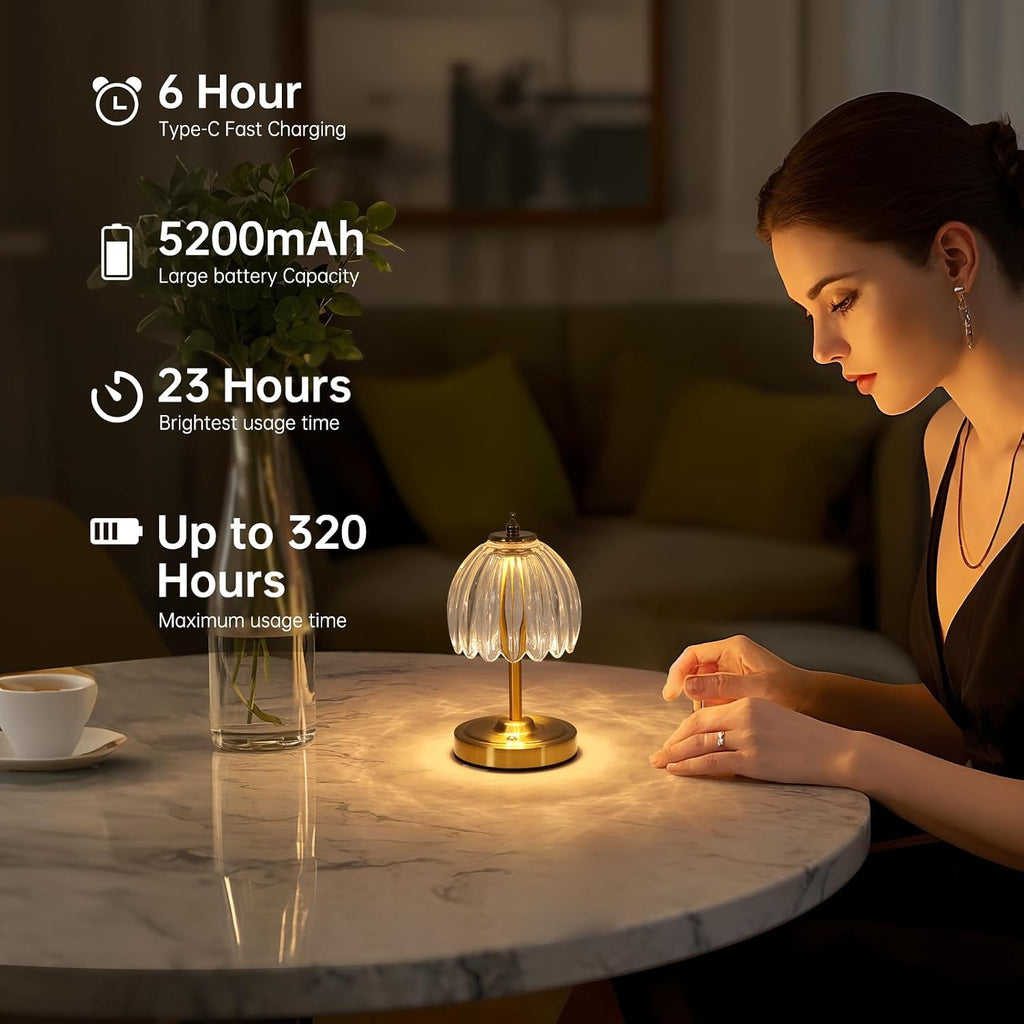 Shenmoyl Tulip Small Table Lamp, 5200mAh Cordless Touch Control Mini Table Lamp with 3 Color Temps & Stepless Dimming, Perfect for Small Sp…