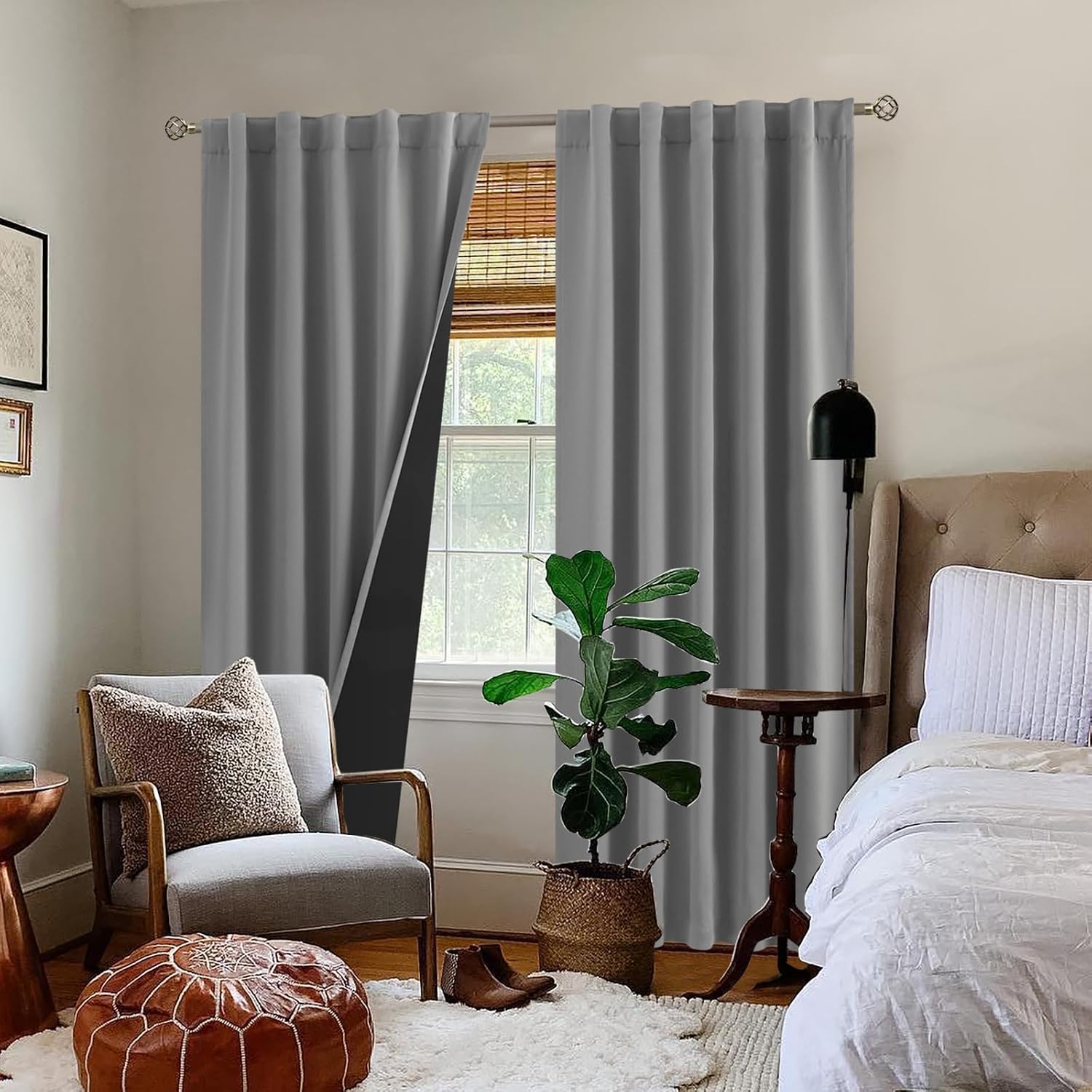 BGment Dove Grey 100% Blackout Curtains 84 Inches Long with Reducing Noise Liner, Rod Pocket and Back Tab Double Layer Full Room…