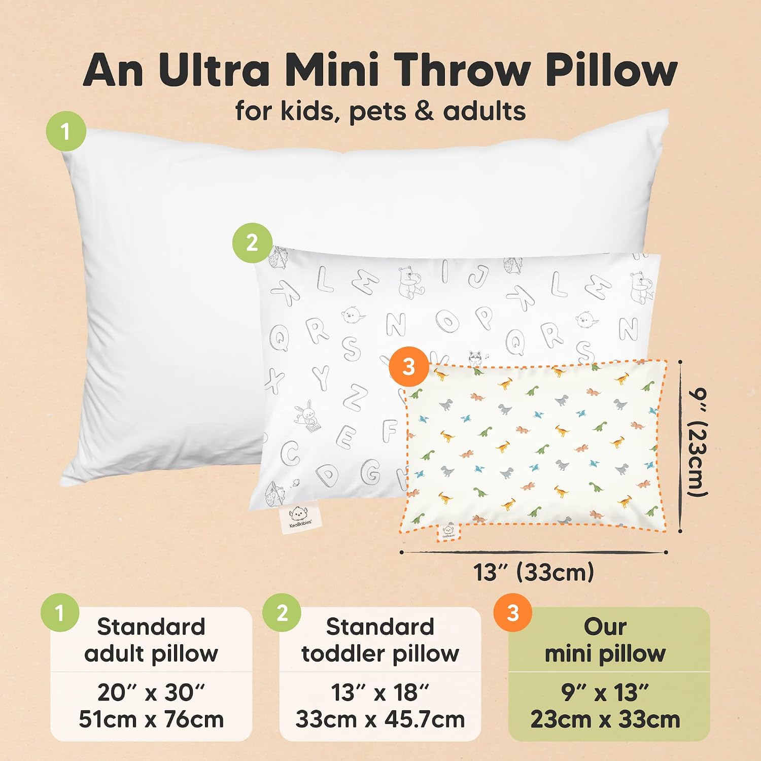 Mini Toddler Pillow with Pillowcase - 9x13 My Little Dreamy Travel Kids Pillow for Sleeping, Toddler Bed, Small, Tiny, Organic Cotton…