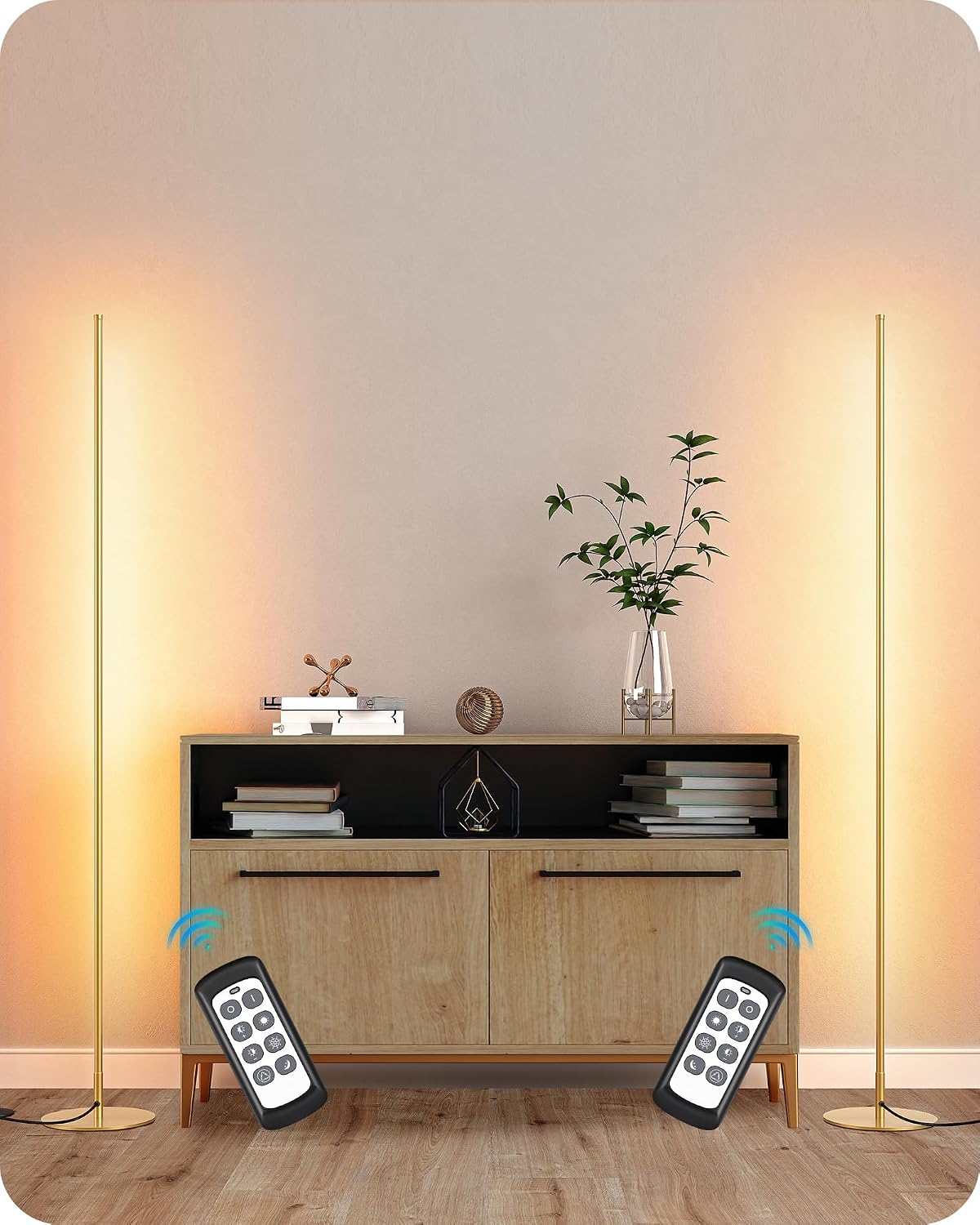 EDISHINE LED Corner Floor Lamp, Set of 2 Minimalist Dimmable Light with Remote, 57.5" Tall Standing Lamp for Living Room, Bedroom, Home…