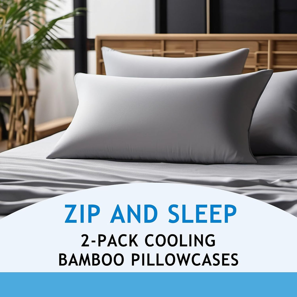 Zippered Pillowcases - Queen Size 30x20, 100% Viscose Derived from Bamboo, 2 PK, Cream - Cooling Pillow Cases - Silky Pillow Covers for…