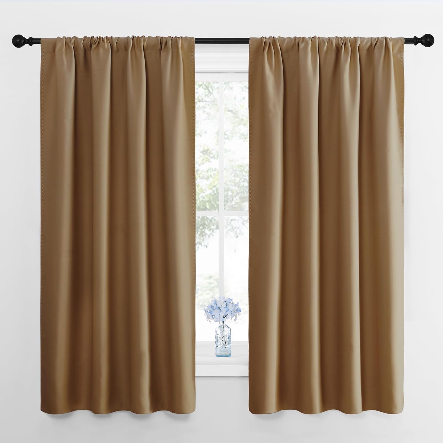 NICETOWN Gold Brown Blackout Curtains Panels for Window, Thermal Insulated Rod Pocket Blackout Drapes/Draperies for Living Room (2…