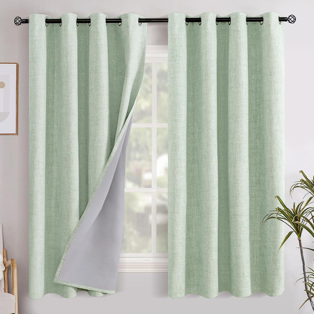 YoungsTex Sage Green Linen Blackout Curtains 68 Inch Length for Bedroom, Thermal Insulated Window Drapes with Grommet Room Darkening Countr…