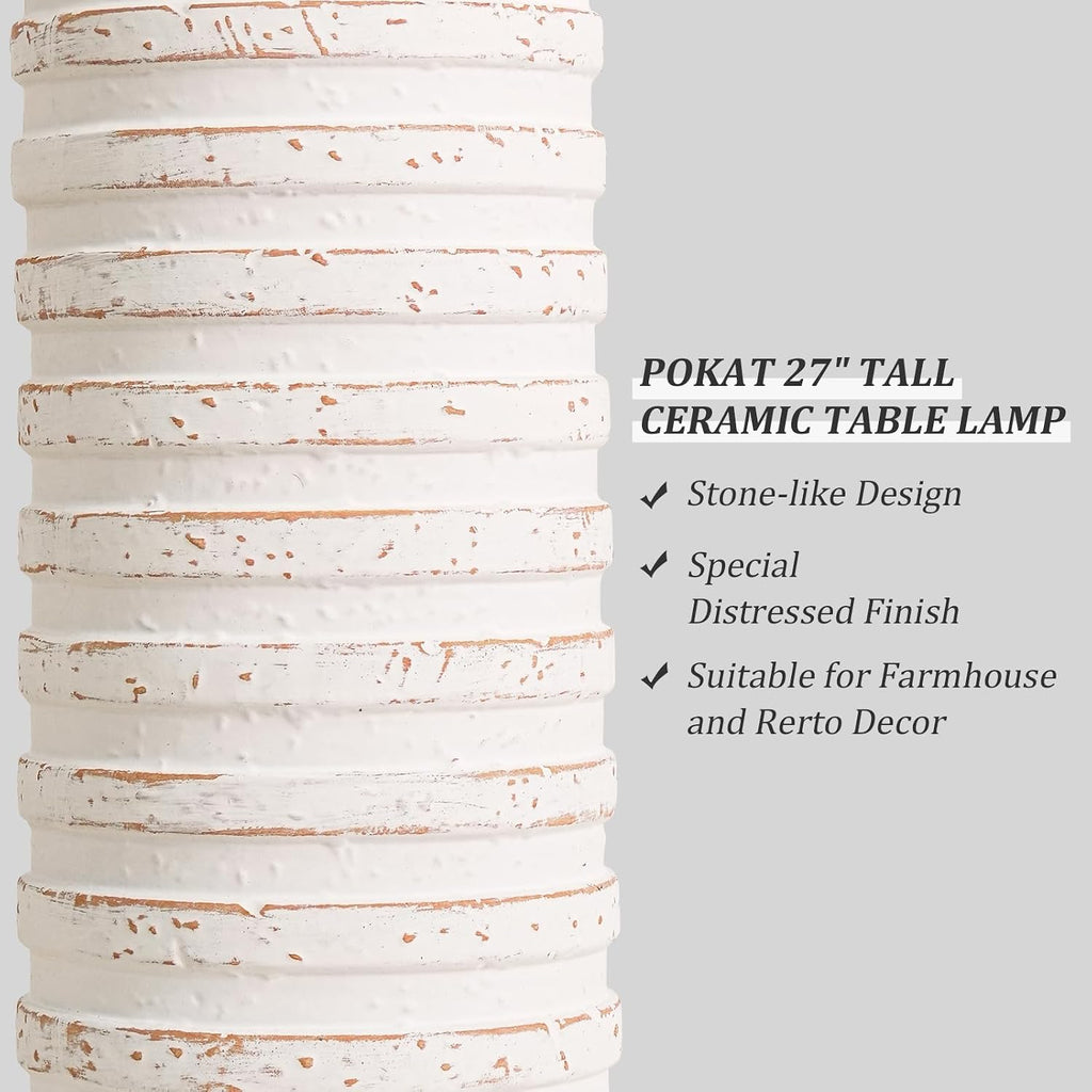 PoKat 27'' Tall Table Lamps for Living Room, Farmhouse Bedside Lamps Set of 2 for Bedroom, Rustic Ceramic Nightstand Lamps with Linen…