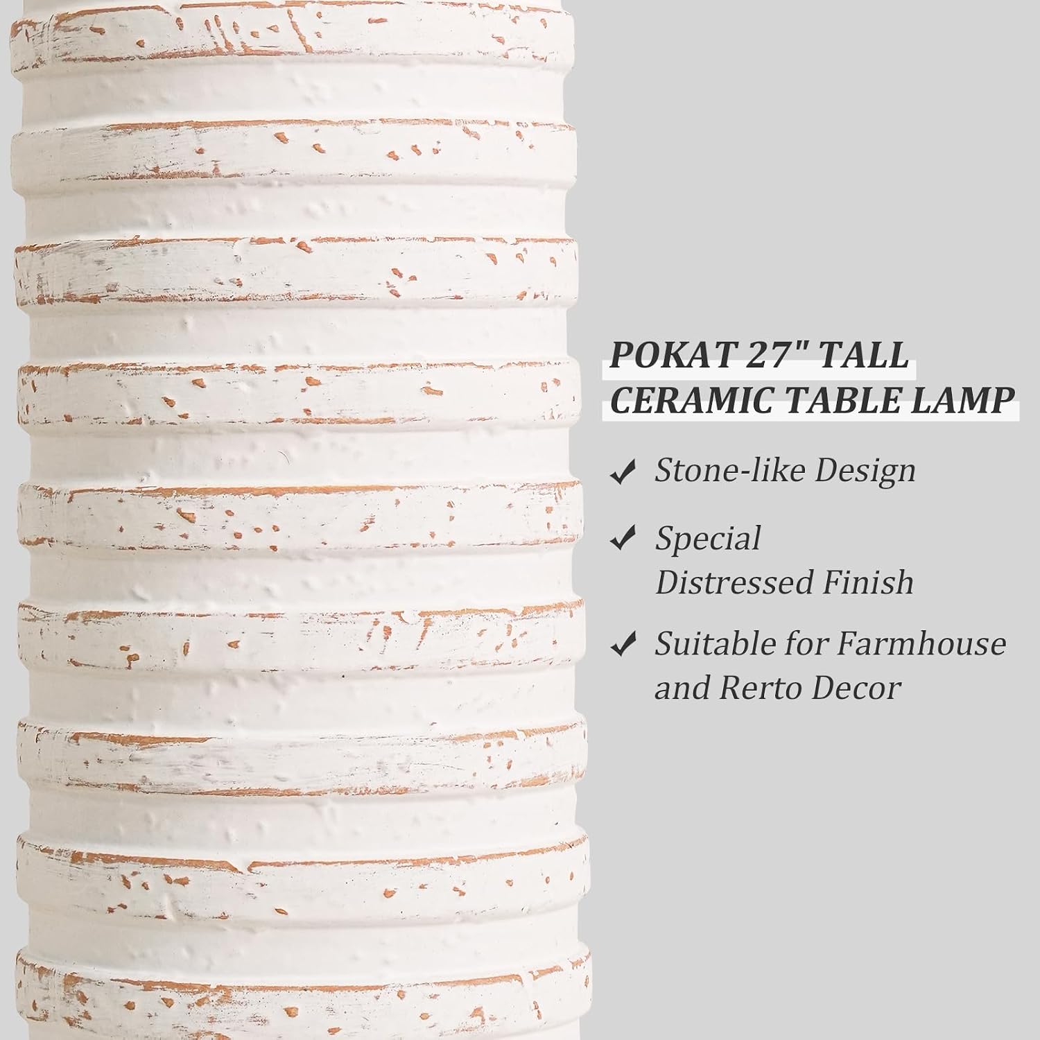 PoKat 27'' Tall Table Lamps for Living Room, Farmhouse Bedside Lamps Set of 2 for Bedroom, Rustic Ceramic Nightstand Lamps with Linen…