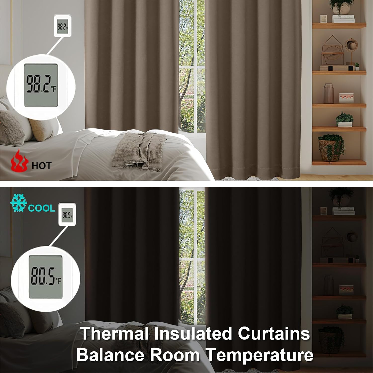 Simplebrand Ava Brown Blackout Curtains for Bedroom 90 Inches Long 2 Panels Set, Solid Privacy Energy Saving Living Room Window Treatment C…