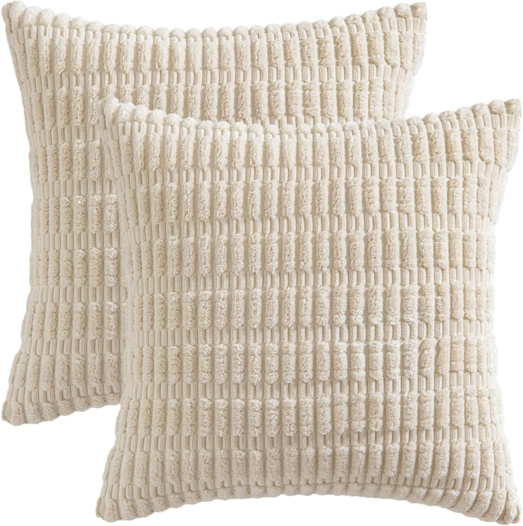Miulee Pack of 2 Corduroy Decorative Throw Pillow Covers 20x20 Inch Soft Boho Striped Pillow Covers Modern Farmhouse Home Decor for Sofa Li…