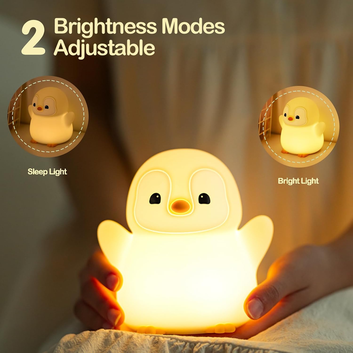 Atsuinightlight ATSUI Happy Penguin Night Light, LED Squishy Novelty Animal Lamp, Food Grade Silicone, 2 Level Dimmable, Nursery Nightlight…
